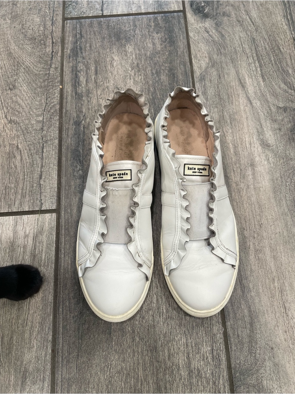 kate spade White Ruffle-Edge Slip-On Sneakers